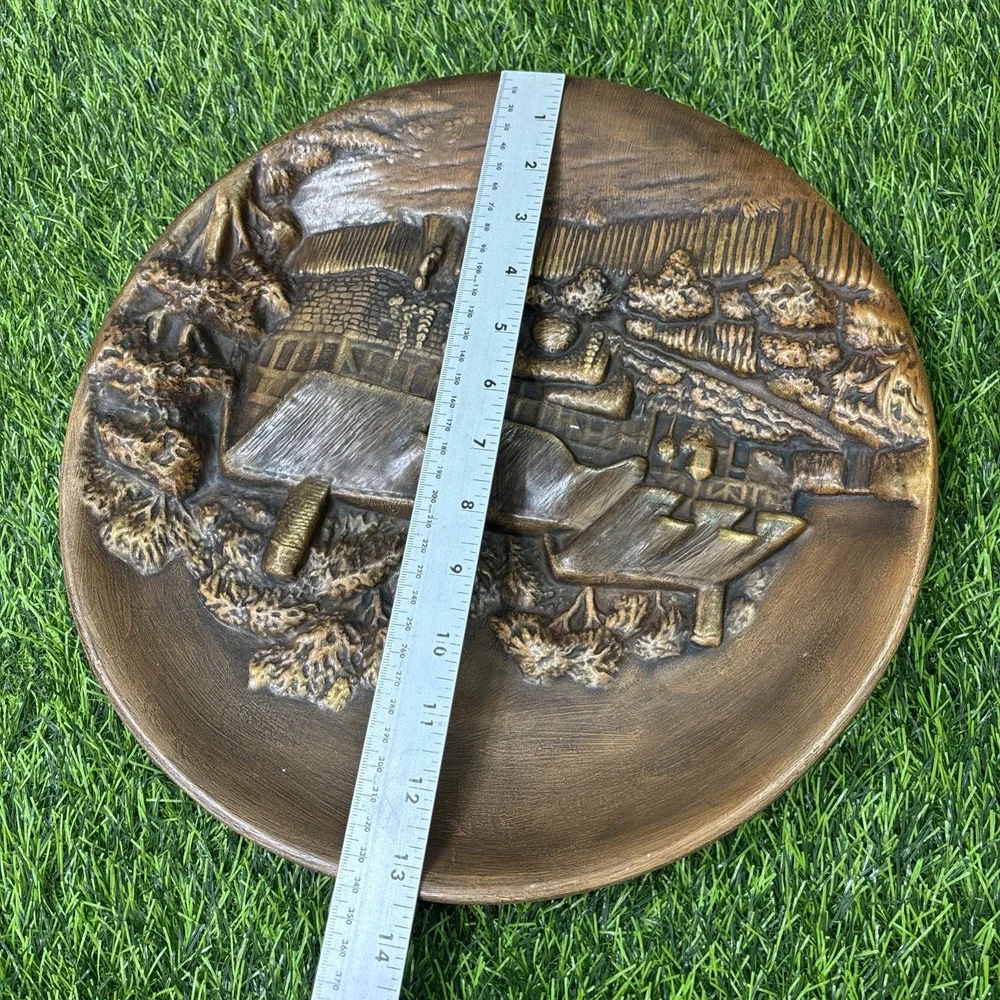 Vintage MCM Chalkware Farmhouse Cottage Wall Plaque 3D Relief Rustic Decor